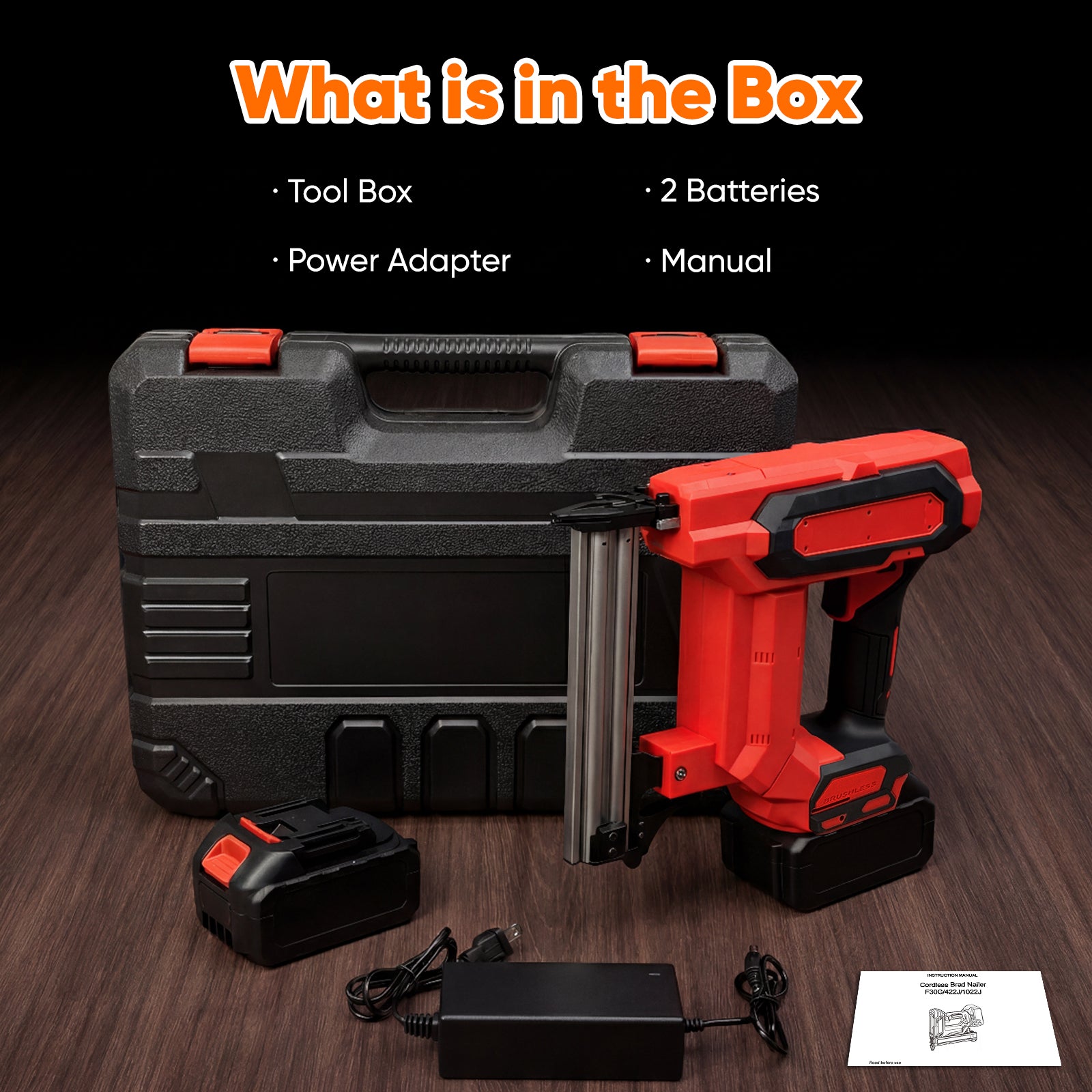 What is in the Box - Tool Box, Batteries, Adapter, Manual